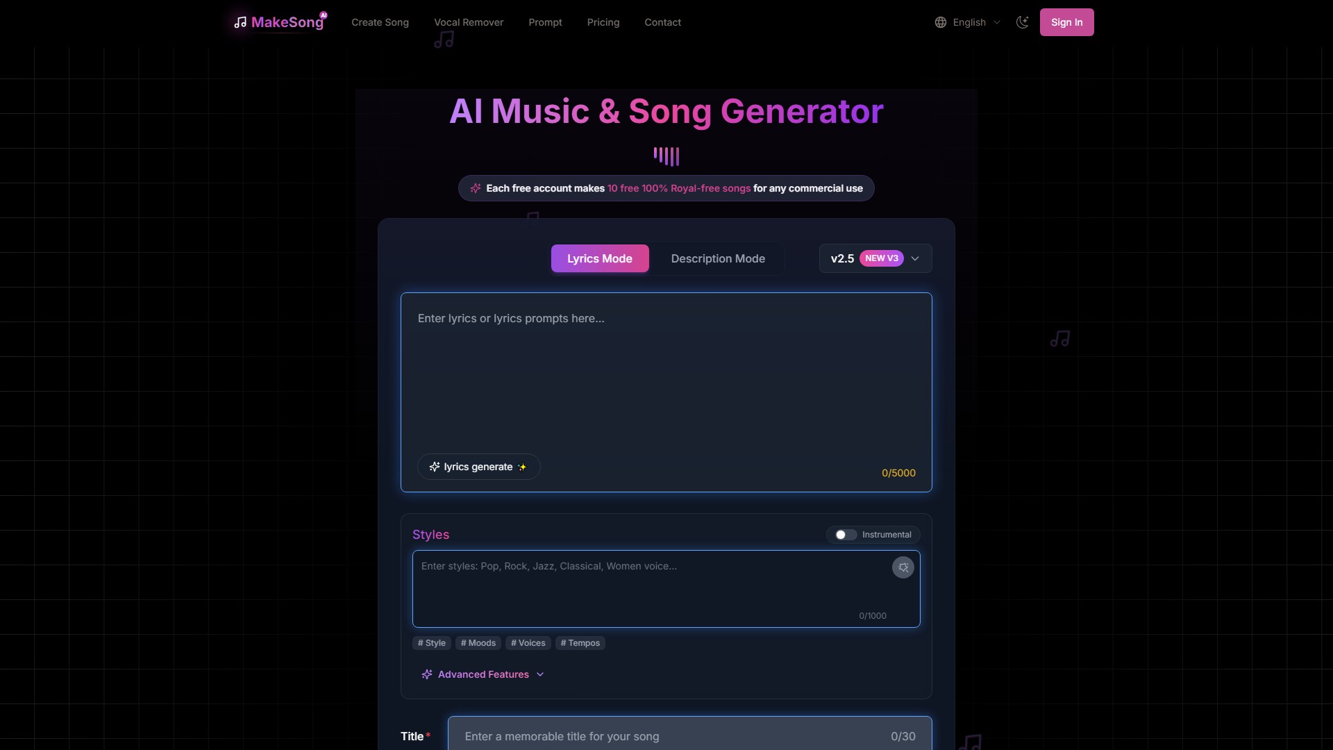 MakeSong-AI Music Generator - AI Tool